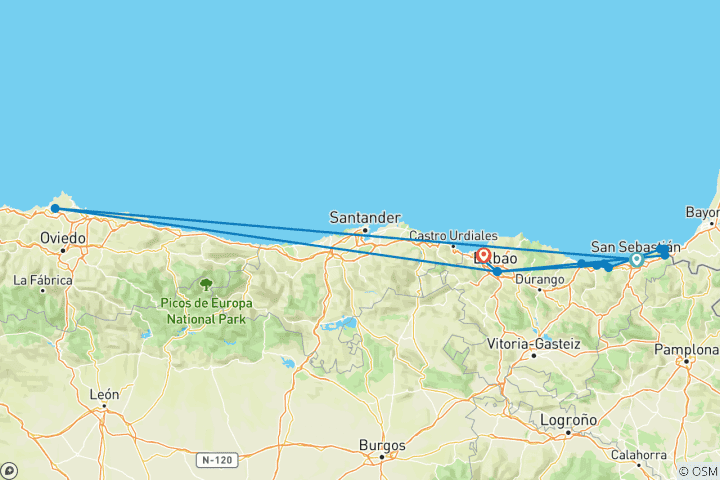 Carte du circuit Espagne - Randonnée sur le Camino del Norte (partie 1) (9 jours)
