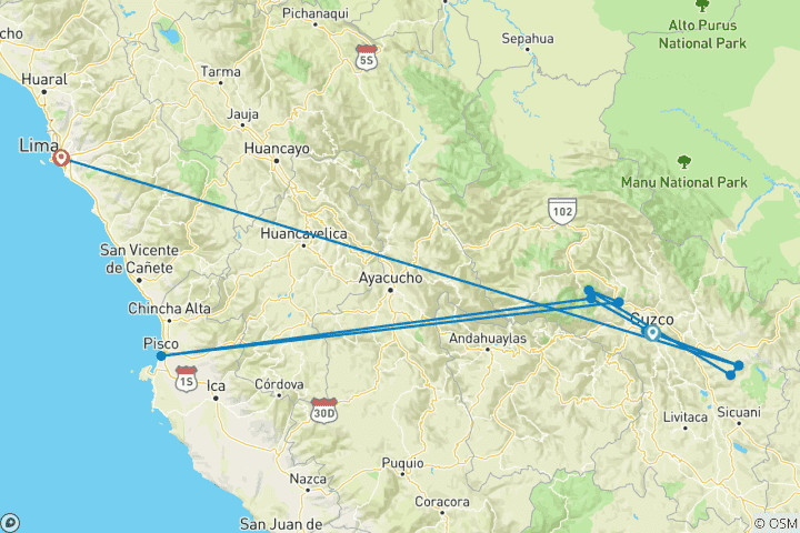 Carte du circuit Pérou - Ausangate. Rainbow Mountain & Machu Picchu 10 jours (10 jours)