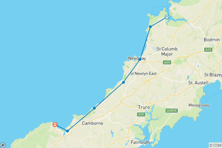 Map of Cornwall - South West Coastal Path: From Padstow to St. Ives8 Days