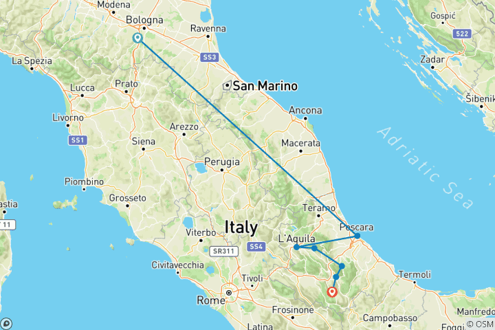 Karte von Abruzzen - Zentralitaliens unberührte Wildnis (9 Tage)