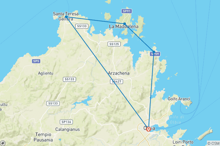 Map of Sardinia - Guided e-Bike Tour 8 Days