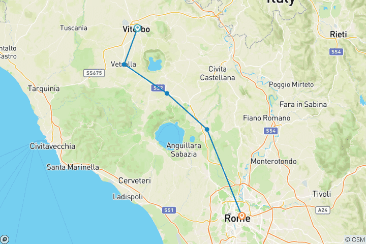 Kaart van Via Francigena VII - van Viterbo naar Rome (7 dagen)