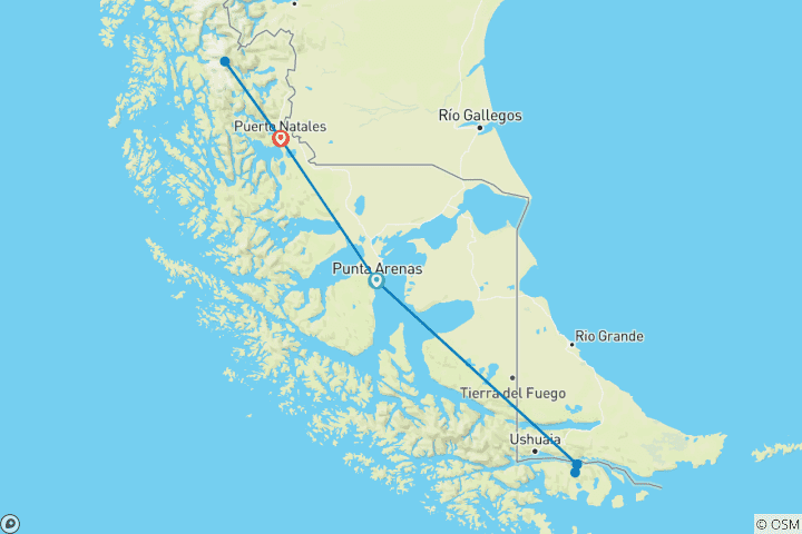 Map of Torres del Paine O Trek & Navarino Trek - Patagonia & Tierra del Fuego 16 Days