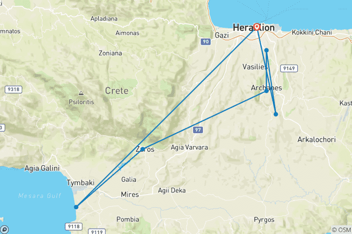 Carte du circuit Pèlerinage entre les plus anciennes villes d'Europe - de Cnossos à Phaistos (7 jours)