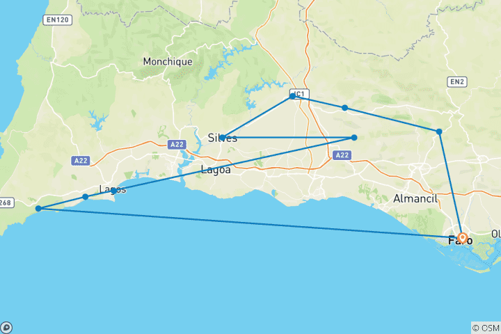 Carte du circuit Via Algarviana - Randonnée dans l'arrière-pays de l'Algarve (8 jours)