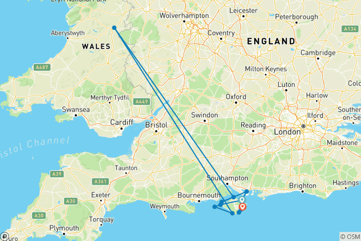 Carte du circuit Angleterre - L'île de Wight à vélo (5 jours)