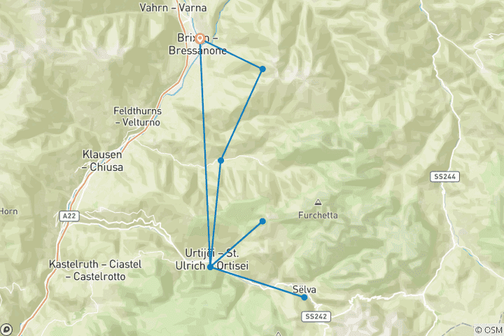Map of Val Gardena - Hike into the Heart of the Dolomites 8 Days