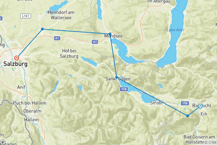 Map of Lakes Tour in the Salzkammergut and Salzburg - Short Tour 5 Days