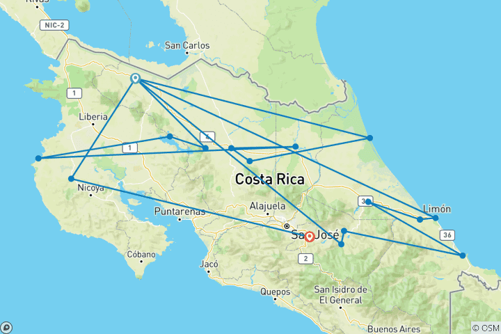 Karte von Höhepunkte Costa Ricas 11 Tage (11 Tage)