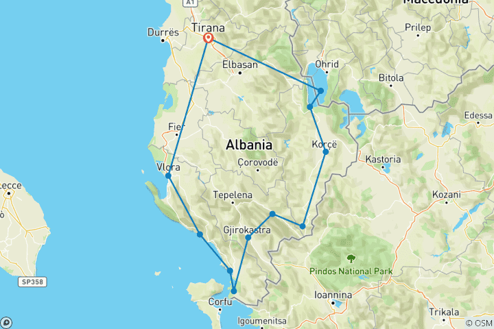 Map of Albanien - geführte E-Bike Reise (10 Tage)