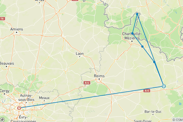 Karte von Die Maas - Idyllische Wege durch Lothringen & die Ardennen (6 Tage)