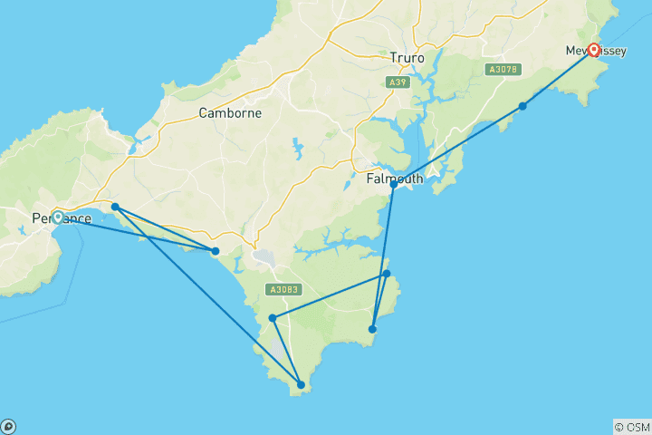 Map of Cornwall - South West Coastal Path: From Penzance to Mevagissey 8 Days