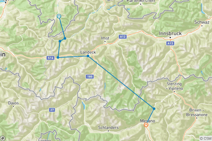 Karte von Alpenüberquerung E5 Oberstdorf-Meran mit Charme (8 Tage)