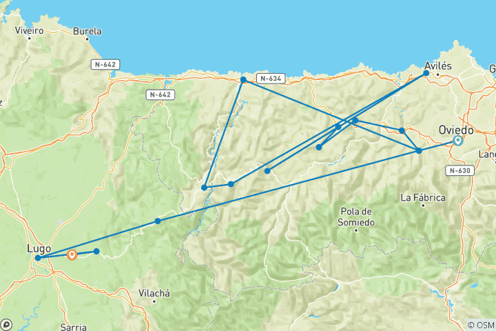 Map of Camino Primitivo - The Original Way of St. James From Oviedo to Lugo 11 Days