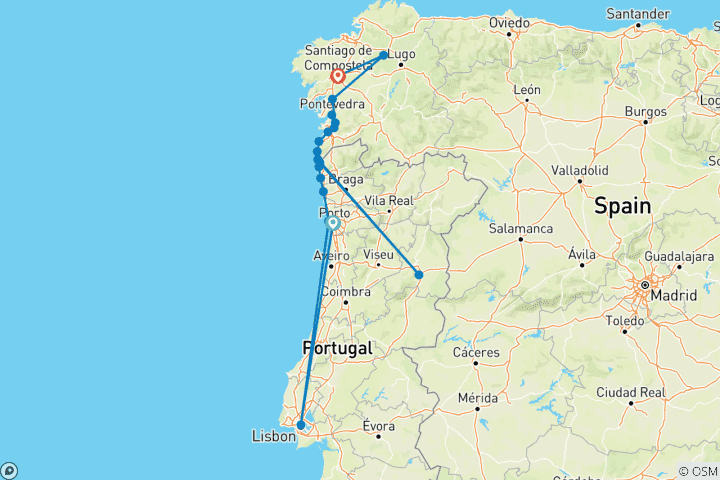 Map of Portuguese Way of St. James Along the Coast of Portooption Praia de Ancora1 5 Days