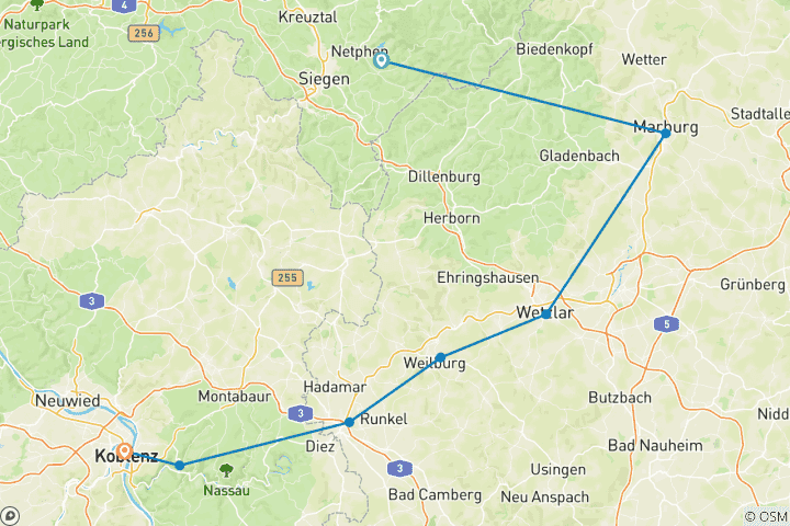 Karte von Lahn-Radweg: Der Klassiker ab der Lahnquelle (8 Tage)