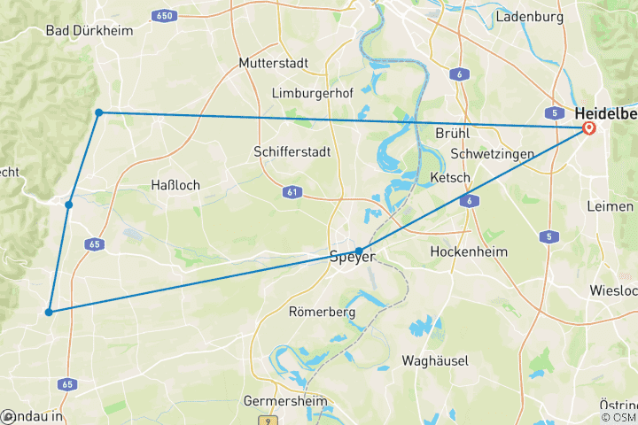 Map of Pfalz - geführte E-Bike Reise - zu Staufern und Saumagen (6 Tage)