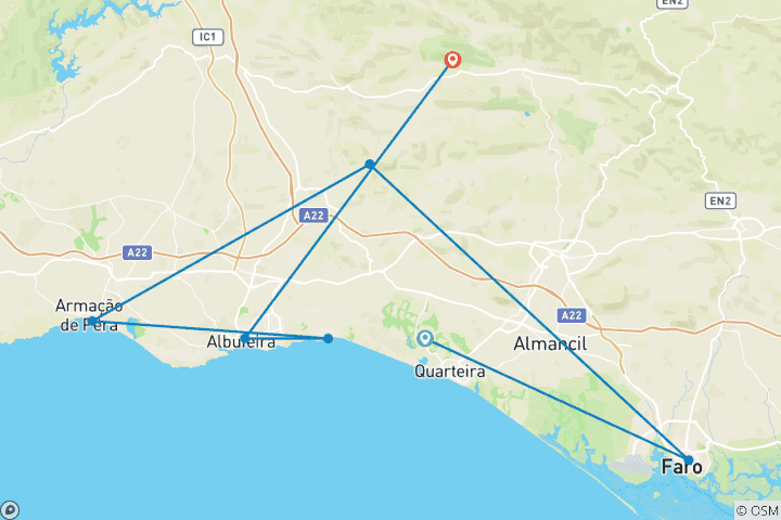 Map of Portugal Short Trip: Olhão to Armação de Pêra3 Days