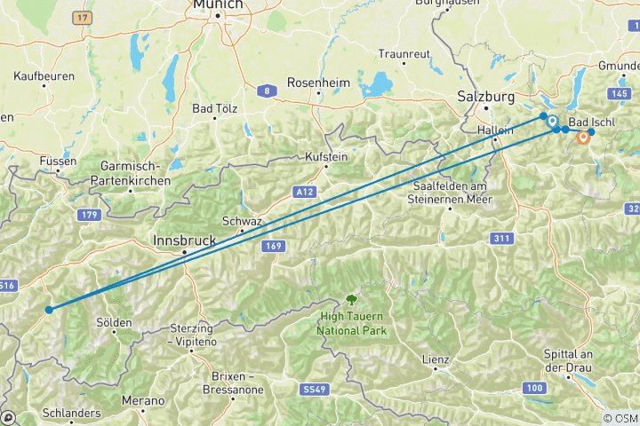 Map of Imperial Hike on Lake Wolfgangsee and Bad Ischl 5 Days
