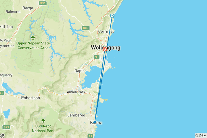 Map of Australia - From Thirroul to Huskisson by Bike 6 Days