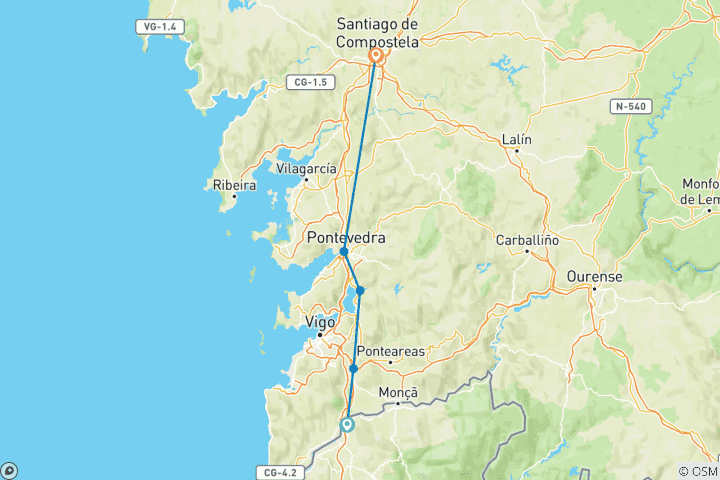 Carte du circuit Variante spirituelle Salnês du chemin de Saint-Jacques portugais - de Valença à Santiago (9 jours)