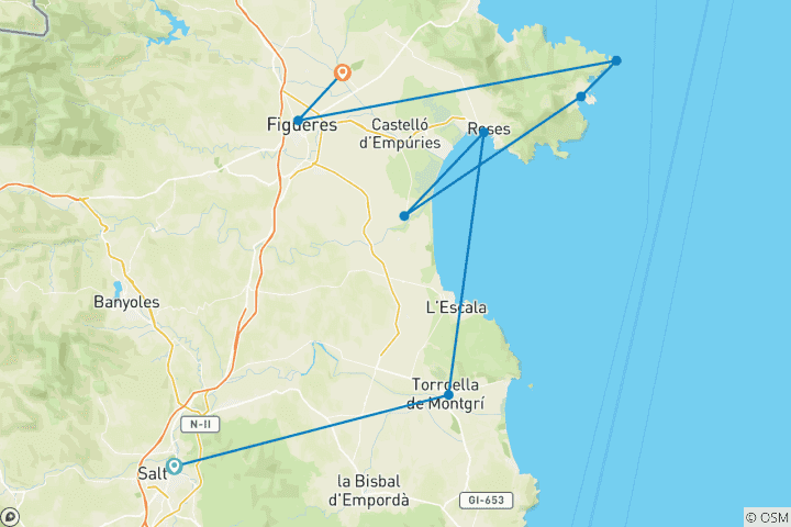 Kaart van De Dali ervaring: de Costa Brava en de Empordà wijngaarden (7 dagen)