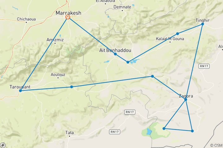Karte von Wüstentrekking in Marokko - Auf den Spuren der Karawanen (15 Tage)