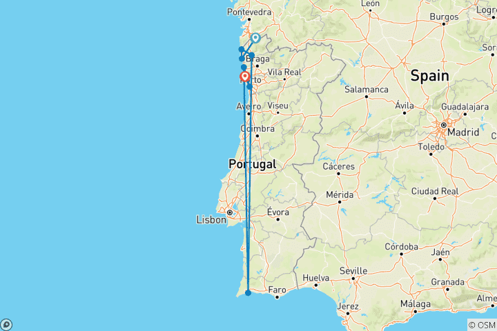 Map of Portugal's North - Porto & the Green Coast 7 Days