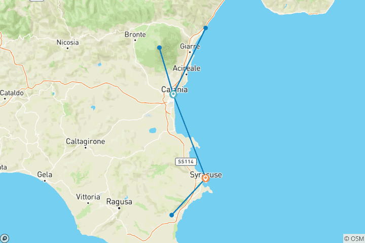 Karte von Sizilien - geführte Radreise (7 Tage)