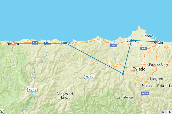Carte du circuit Chemin de Saint-Jacques du Nord, de Gijón à Ribadeo (8 jours)