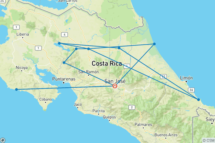 Karte von Costa Rica Pura Vida (16 Tage)