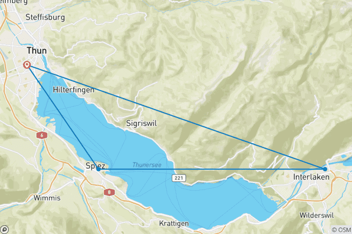 Map of Lake Thun Panorama Trail 6 Days