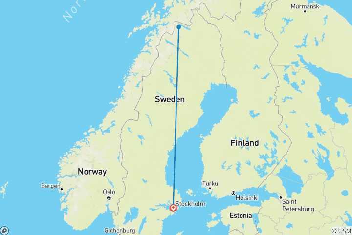 Map of Northern Lights Adventure in Abisko 8 Days