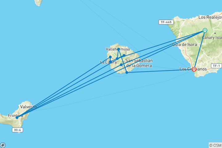 Kaart van La Gomera voor singles en soloreizigers (8 dagen)