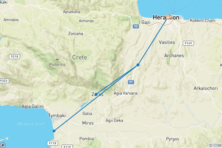 Carte du circuit Tour en étoile - Cyclisme en Crète avec séjour chez Adam (7 jours)