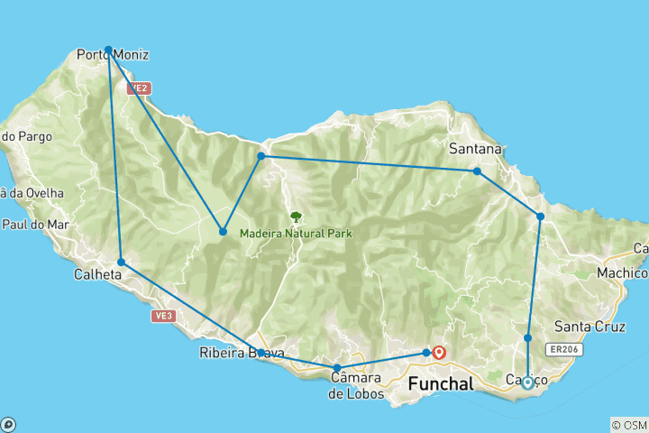 Map of Madeira Round Trip with Charm - World of flowers and Coastal Land 8 Days