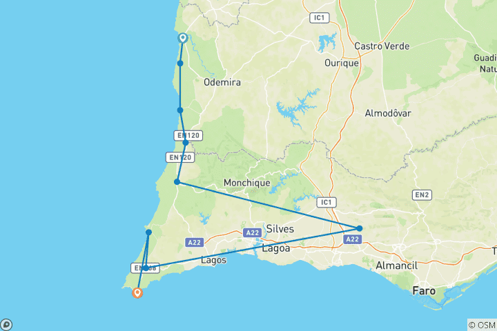 Carte du circuit Rota Vicentina - 8 jours sur le sentier des pêcheurs le long de la côte atlantique sauvage (8 jours)