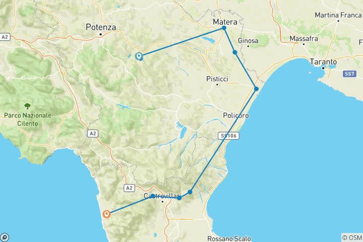 Karte von Basilikata & Kalabrien (10 Tage)