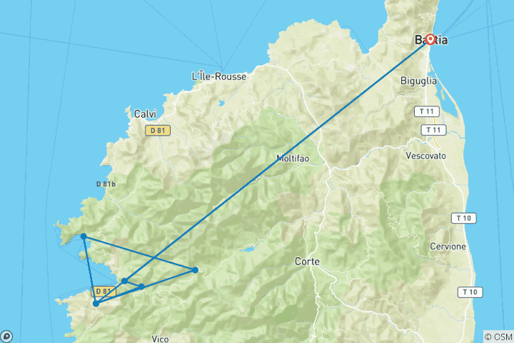 Carte du circuit Randonnée en Corse (8 jours)