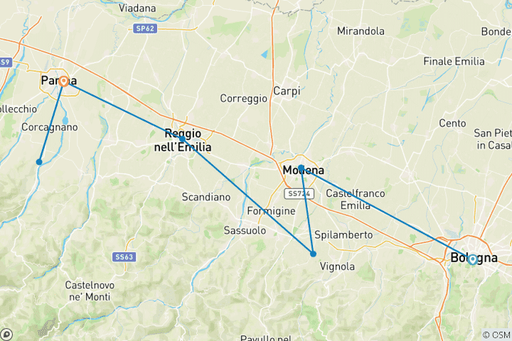 Carte du circuit Goût de l'Italie (8 jours)