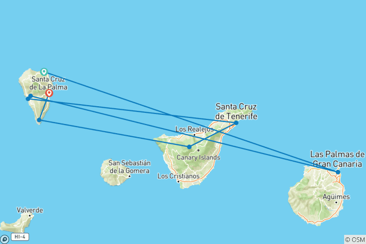 Carte du circuit La Palma individuelle - Sommets et canyons de l'Isla Bonita (8 jours)