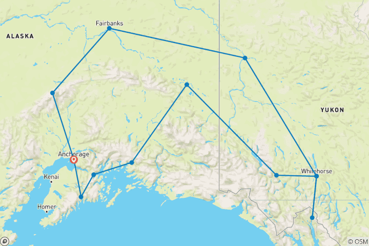 Map of Best of Yukon & Alaska ab/bis Anchorage (15 Tage)