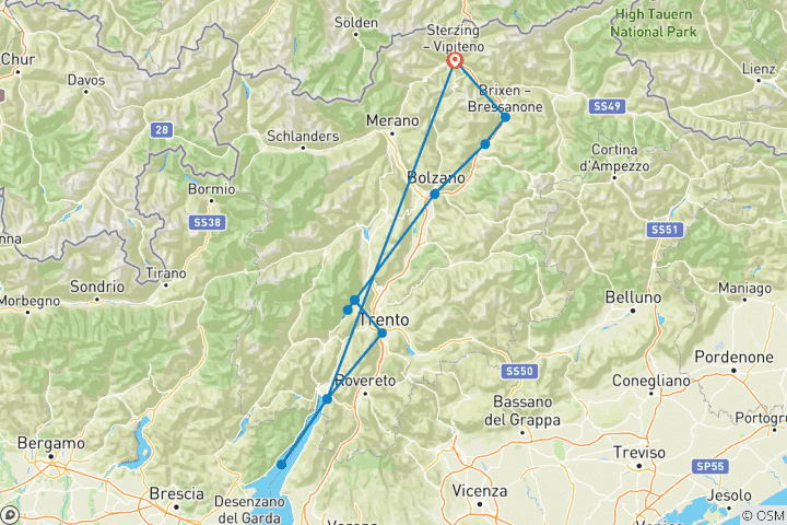 Karte von Alpenüberquerung von Sterzing zum Gardasee (8 Tage)