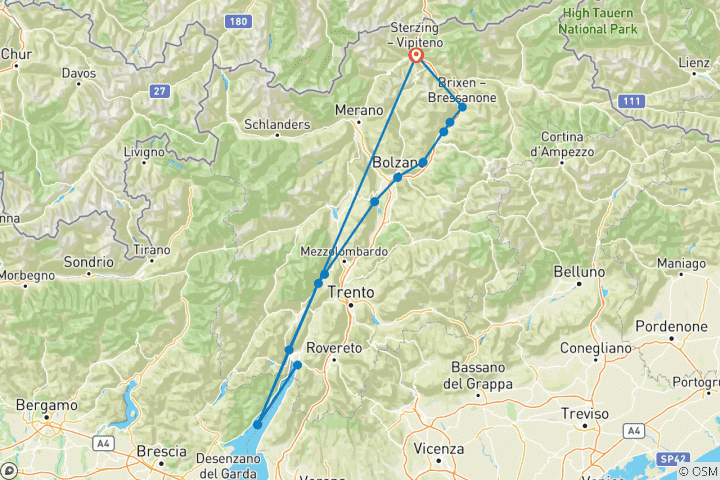 Karte von Alpenüberquerung von Sterzing zum Gardasee (8 Tage)