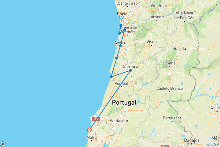 Map of Portugal's North - From Porto to Coimbra 7 Days