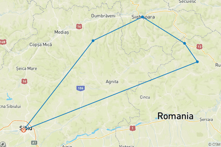 Carte du circuit Roumanie - Via Transylvanica (8 jours)