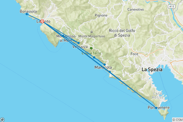 Map of The Villages of the Cinque Terre and Portofino 7 Days