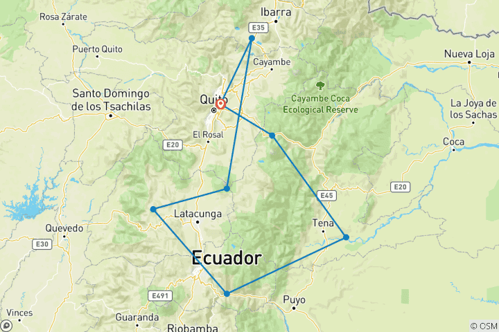 Mapa de Experiencia en bicicleta en Ecuador (14 días)