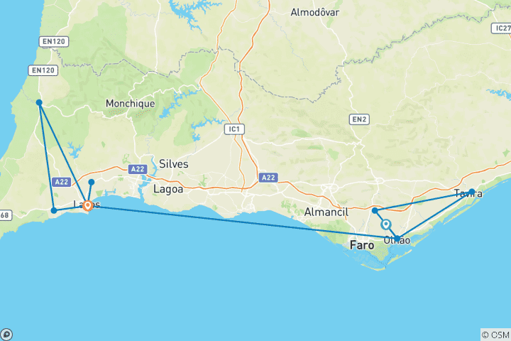 Carte du circuit Circuit vélo de course Est & Ouest Algarve (8 jours)