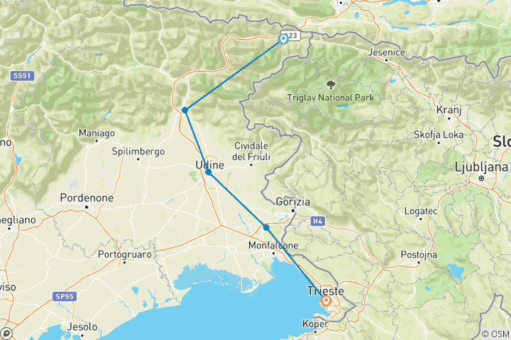 Karte von Friaul - Von den Julischen Alpen ans Meer (8 Tage)